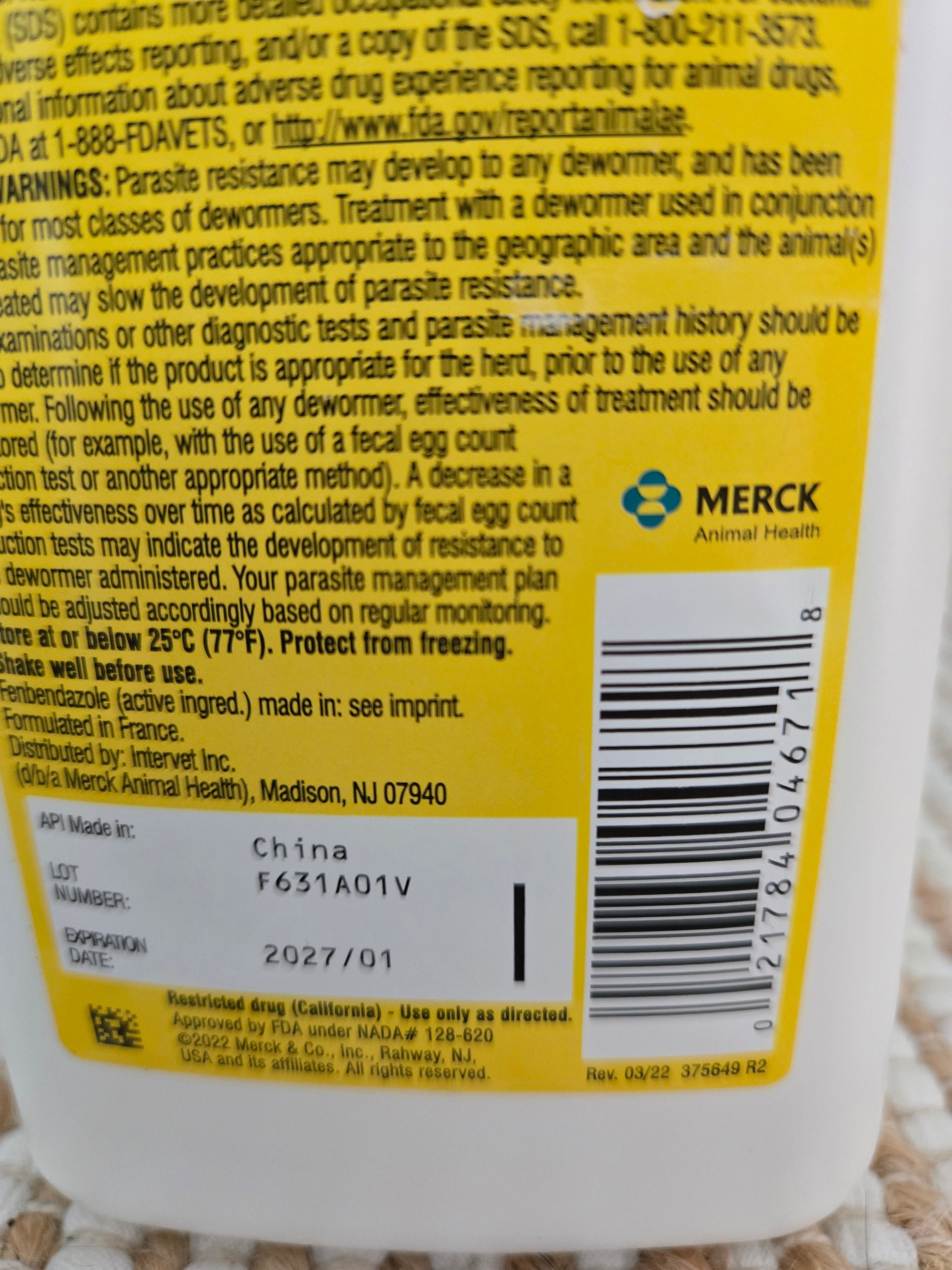 Safe-Guard (Fenbendazole) 10% Suspension - Desparasitante para Ganado y Cabras. Size 1000ml (33.8 fl oz/2.5 lbs)